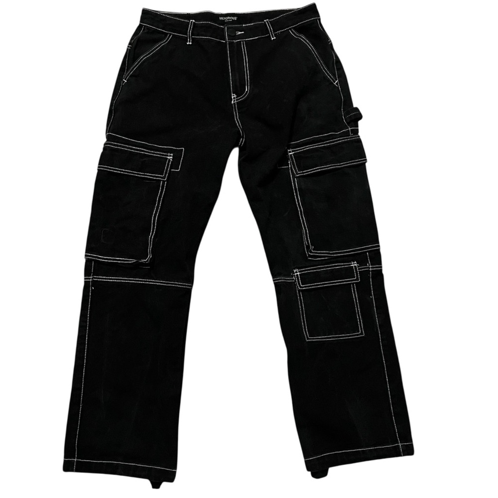 Victorious Men's Essential Contrast Stitch Baggy Utility Carpenter Pants DL1487